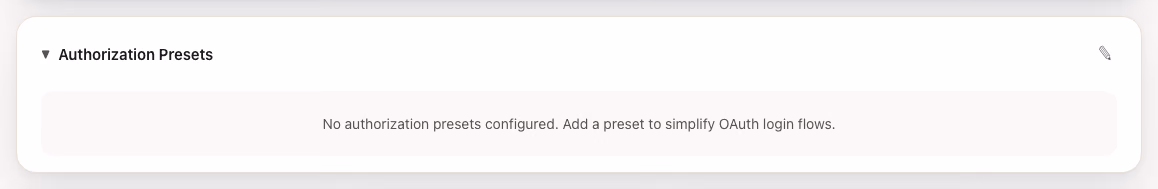 Authorization Presets section on a client page.