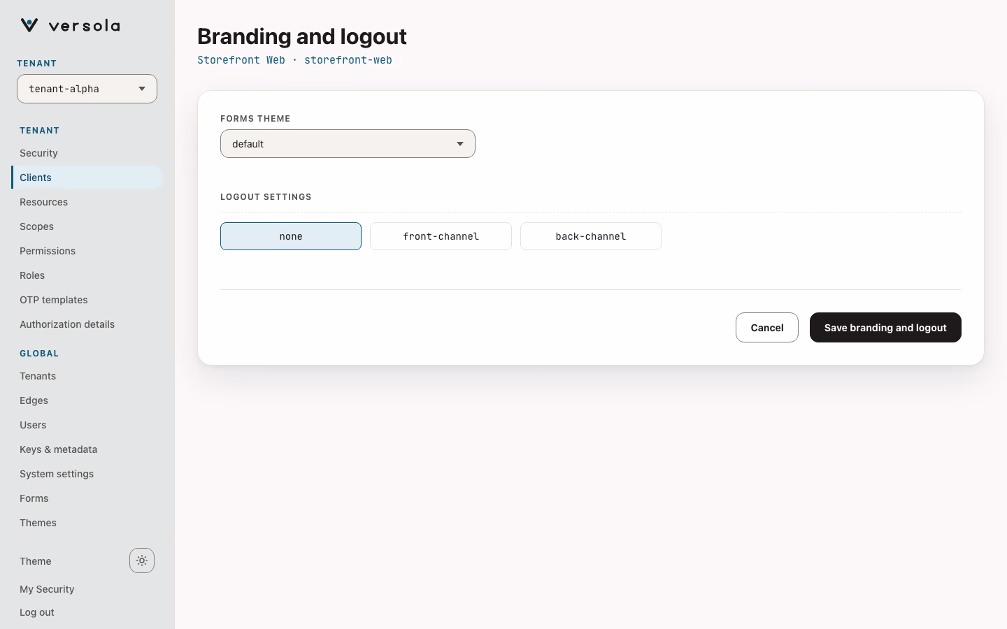 Branding and logout edit page of a client.