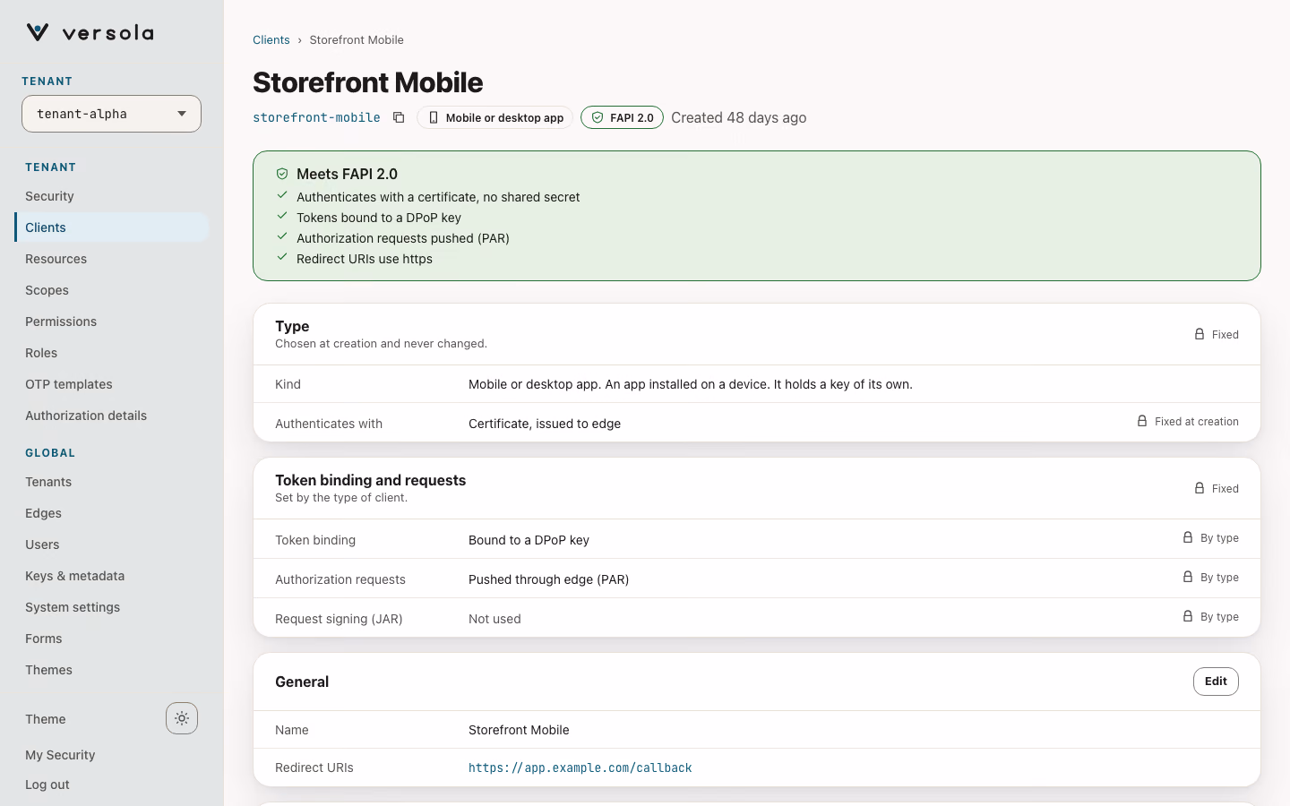 Client page of a mobile or desktop app.