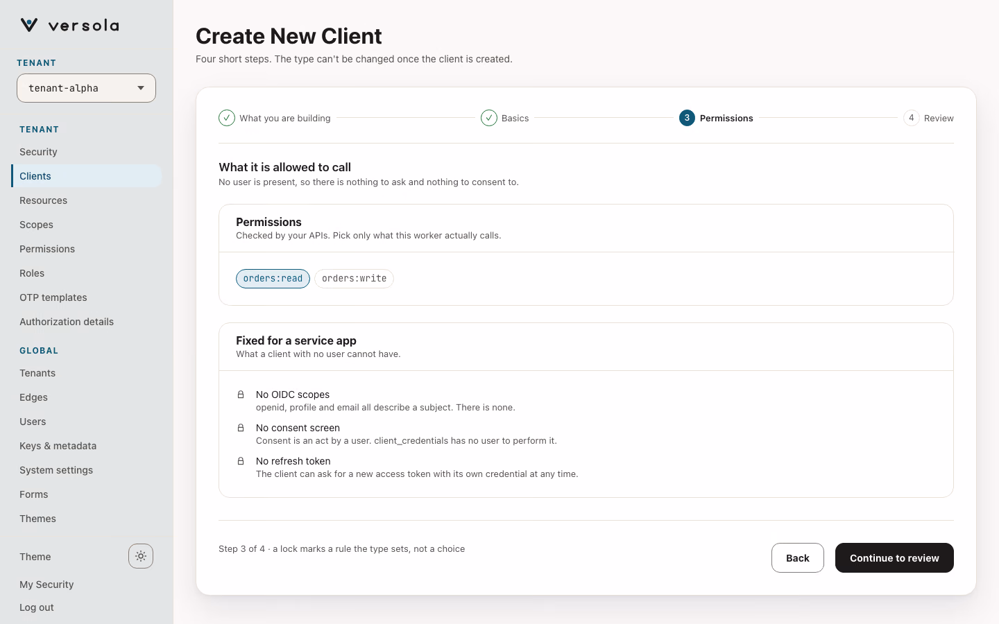 Client wizard step 3 (Sign-in) for Service app.