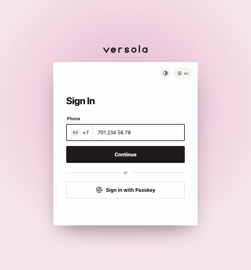 The same sign-in screen in the storefront theme: Studio with the brand colour #b4348a and sharp corners